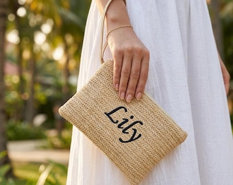 Personalized Wristlet Bag, Custom Embroidered Name Clutch, Bridesmaid Gift, Best Friend Gift, Wedding Favor Bag