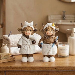 Highland Cow Bathroom Decor, Funny Cow Figurines Set, Resin Farmhouse Bathroom Shelf Decor, Cute Cow Gift, Rustic Home Decor image 2