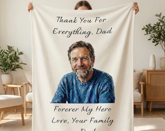 Personalized Photo Blanket for Dad, Custom Father Memorial Blanket, Thank You Dad Gift, Flannel Keepsake Blanket from Family