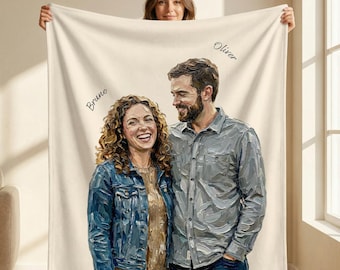 Personalized Couple Photo Blanket, Custom Flannel Blanket with Names & Text, Valentine’s Day Gift for Couple, Anniversary Gift