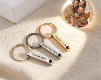 Personalized Keychain, Custom Engraved Metal Keyring, Name or Message Gift for Dad Mom