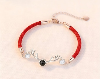 Custom Photo Projection Bracelet, Antler Design, Stainless Steel