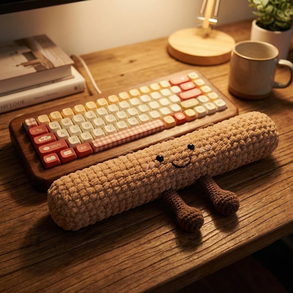 Hand-Crocheted Keyboard Wrist Rest, Polyester Fiber Support, 35cm Desk Accessory