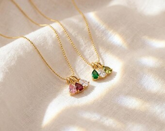 Personalized Birthstone Necklace for Her, Valentine’s Day Gift, Custom Birthstone Jewelry, Gold Stainless Steel Necklace