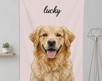 Personalized Pet Tapestry, Custom Dog Portrait Wall Hanging, Soft Polyester Tapestry with Name, Pet Memorial Home Decor