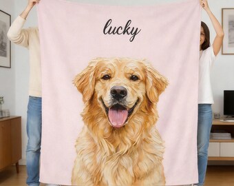 Personalized Pet Portrait Blanket, Custom Dog Cat Photo Flannel Blanket, Cozy Pet Memorial Gift, Custom Name Throw Blanket