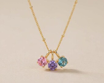 Personalized Birthstone Necklace for Her, Custom Birthstone Jewelry, Valentine’s Day Gift, Gold Tone Copper Necklace