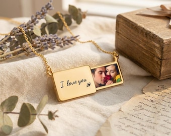 Personalized Photo Necklace with Engraving, Hidden Picture Locket Necklace, Valentine’s Day Gift for Her, Custom Love Jewelry