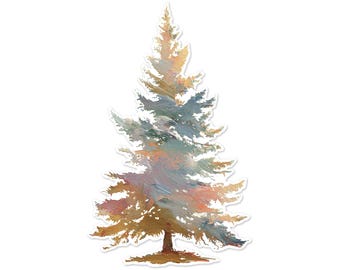 Painted Pine Tree Die-Cut Sticker – Hand-Painted Nature Decal for Water Bottles, Laptops & Journals | Colorful Outdoor Forest Vinyl Sticker