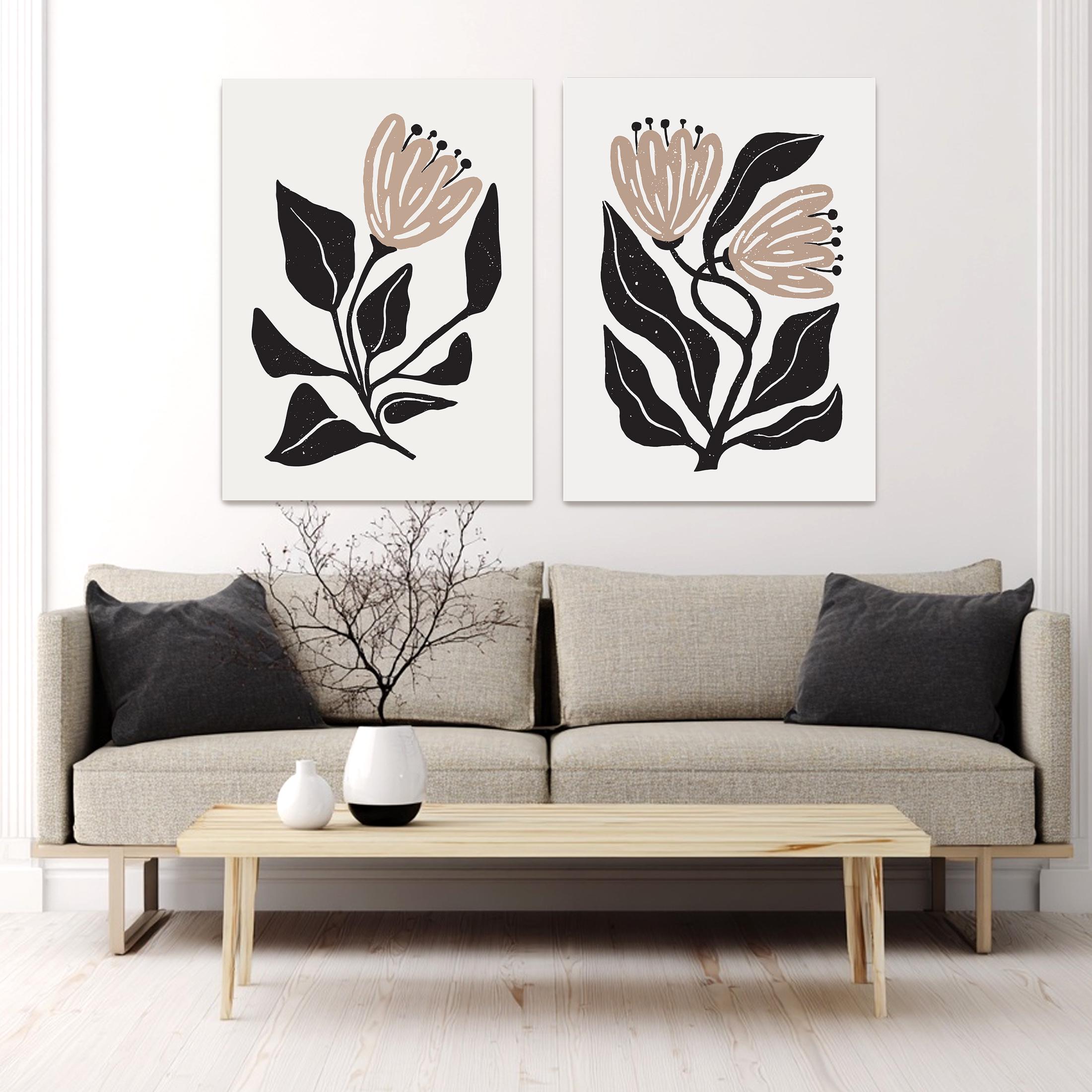 Boho Botanical Wall Art Set of 2 – Modern Folk Floral Prints, Neutral ...