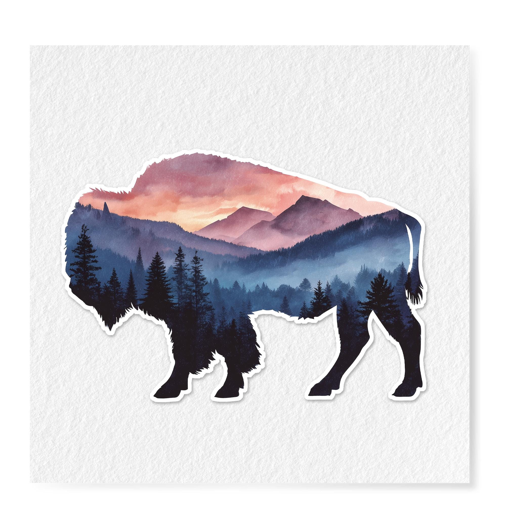 Nature Stickers | Buffalo and Mountains Watercolor Landscape Vinyl ...