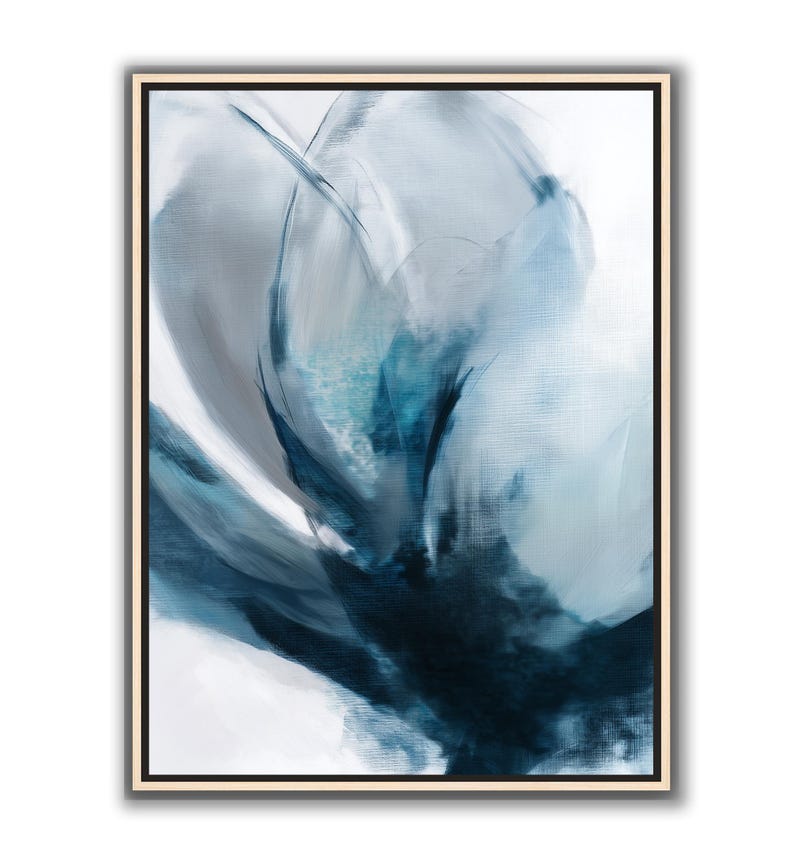 Abstract Blue Floral Wall Art Set of 2, Moody Botanical Canvas Prints ...