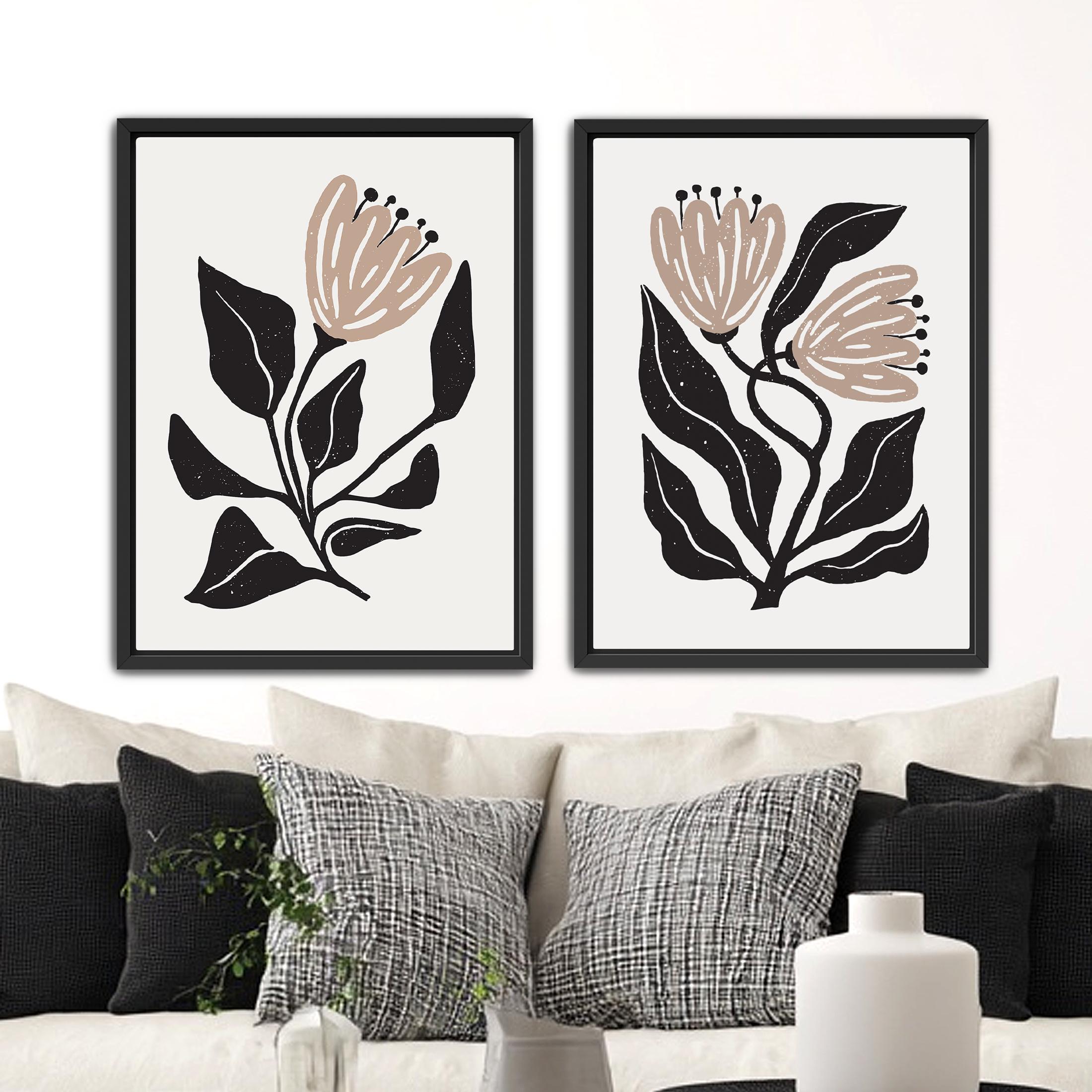 Boho Botanical Wall Art Set of 2 – Modern Folk Floral Prints, Neutral ...