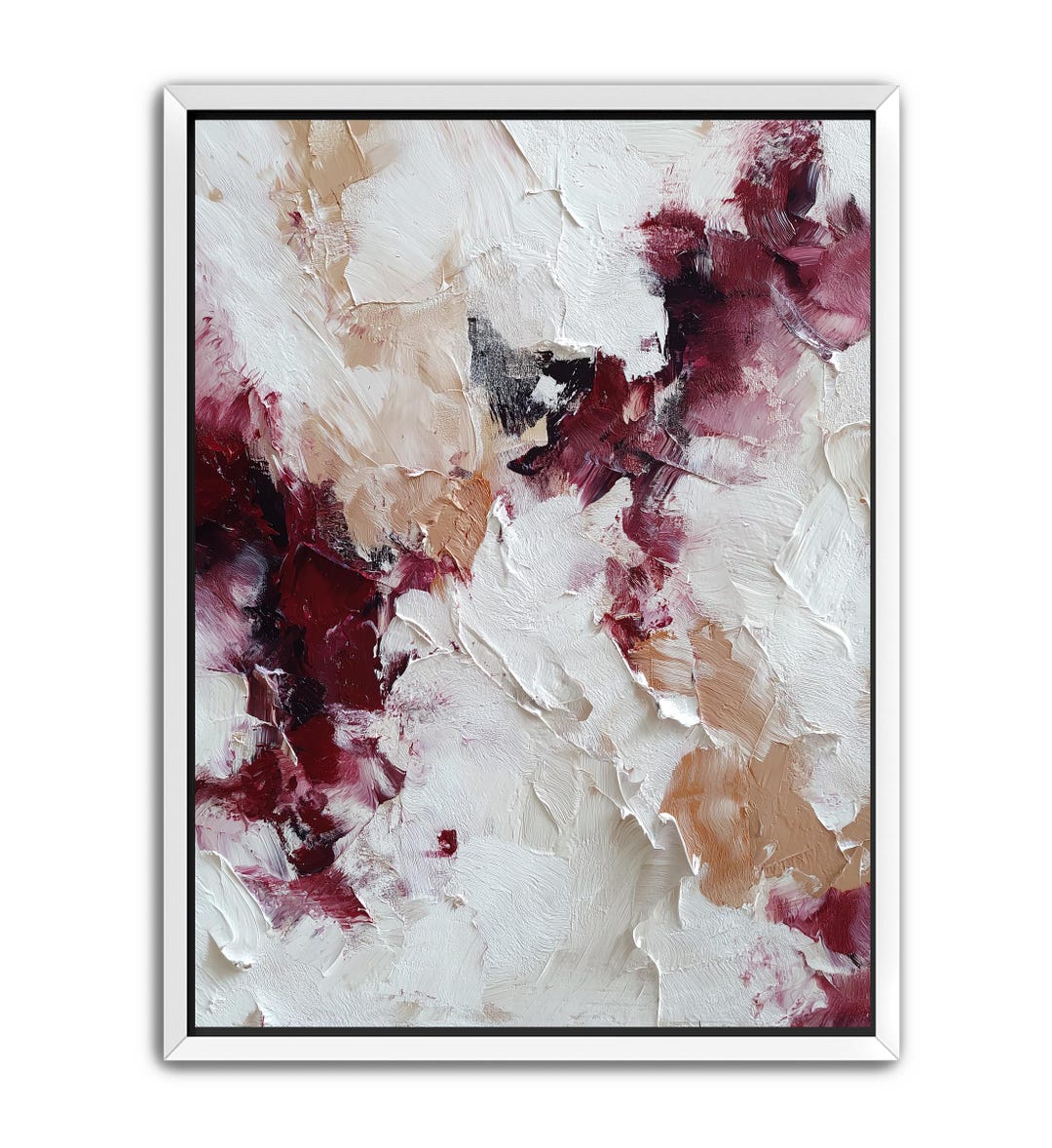 Abstract Neutral Wall Art Canvas, White Beige Maroon Textured Painting ...