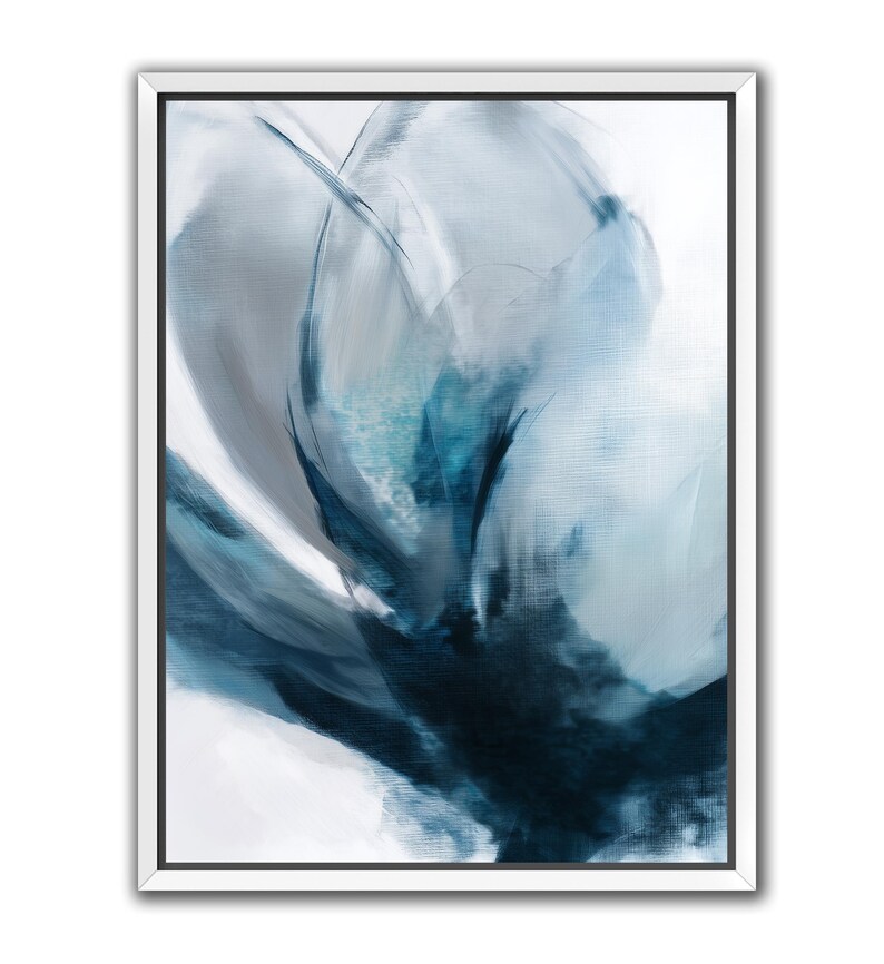 Abstract Blue Floral Wall Art Set of 2, Moody Botanical Canvas Prints ...