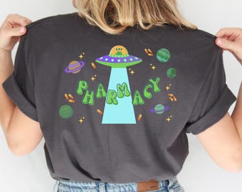 Comfort Colors Pharmacy T-Shirt | Space Theme Pediatric Pharmacy Shirt | Pharmacist & Pharmacy Tech Tee