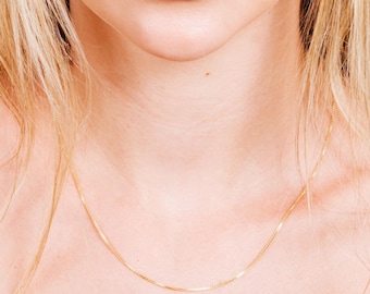 14k Gold Filled Box Chain Necklace: Thin, Simple Everyday Layering