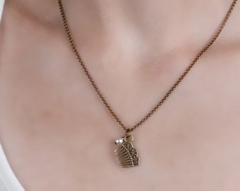 Victorian Comb Charm Necklace: Antique Brass & Pearl