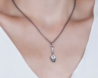 Oxidized Silver Spoon Necklace: 'I Dig You The Most' Charm