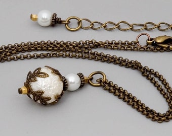 Brass Pearl Necklace: Boho Victorian Bridal Jewelry