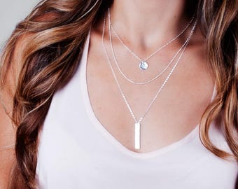 Personalized Bar Necklace: Sterling Silver, Engraved Name Necklace
