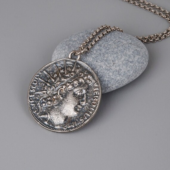 Coin Necklace Oxidized Silver Necklace Ancient Coin Replica Black Silver Necklace Silver Coin Necklace Roman Jewelry Coin Pendant Etsy