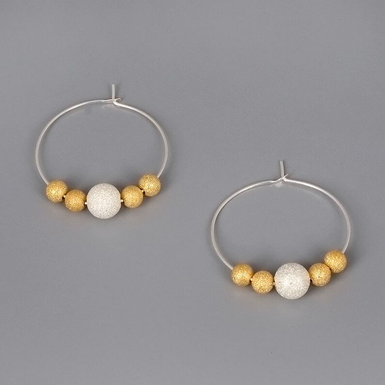 Silver Gold Hoop Earrings, Gold Balls Earrings, Mixed Metals Hoops, Gold Balls Earrings, Bridal Earrings, Bridesmaids Gift, Dainty Earrings image 2