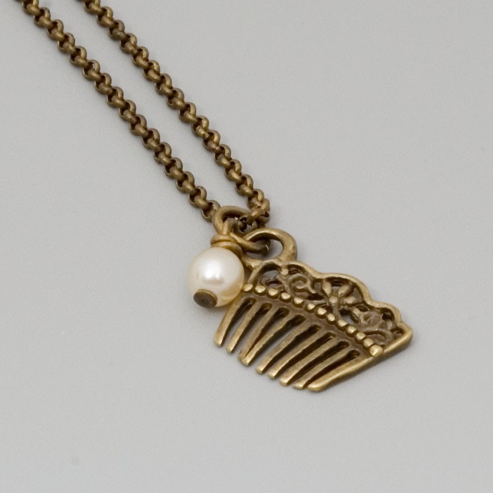 Tiny Charm Necklace, Comb Charm Necklace, Simple Necklace, Antique