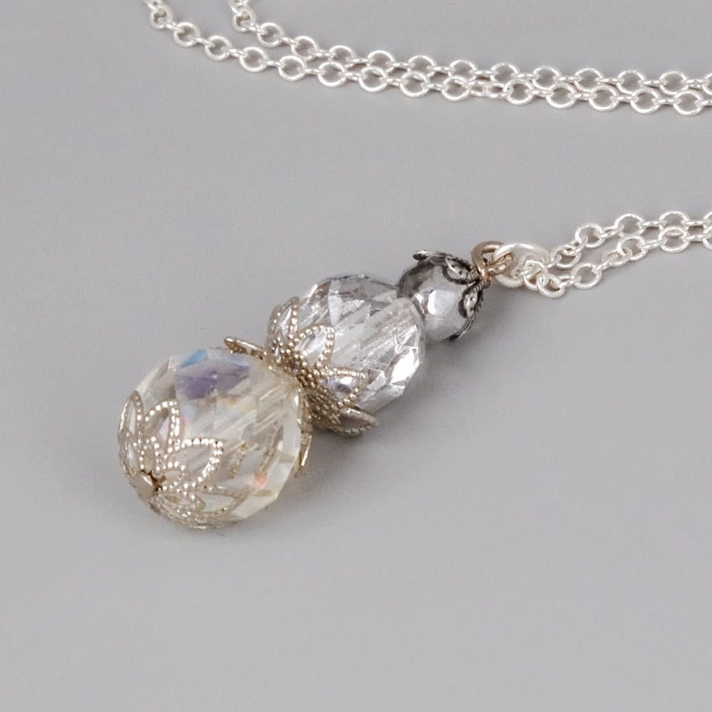 Silver Crystal Necklace Sterling Silver Necklace Long Etsy