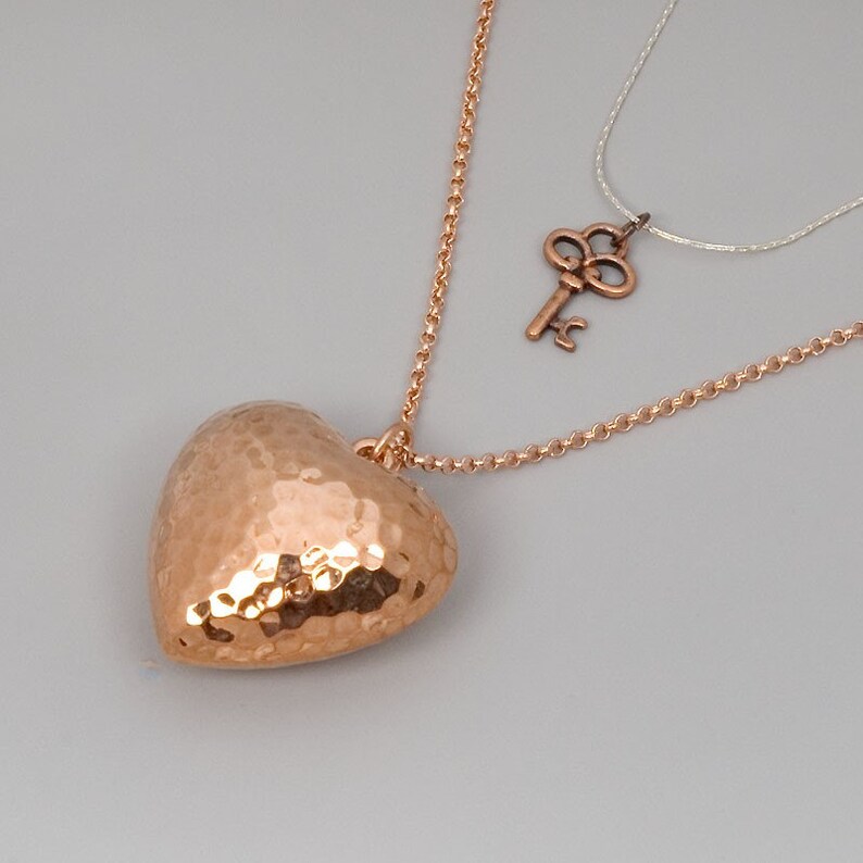 Long Layer Necklace Rose Gold Silver Layer Necklace Heart Necklace Layer Necklace Set Key Charm Layering Necklace image 1