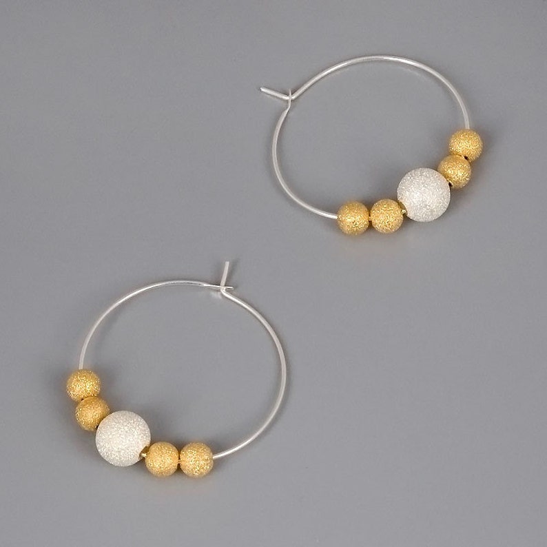 Silver Gold Hoop Earrings, Gold Balls Earrings, Mixed Metals Hoops, Gold Balls Earrings, Bridal Earrings, Bridesmaids Gift, Dainty Earrings image 5