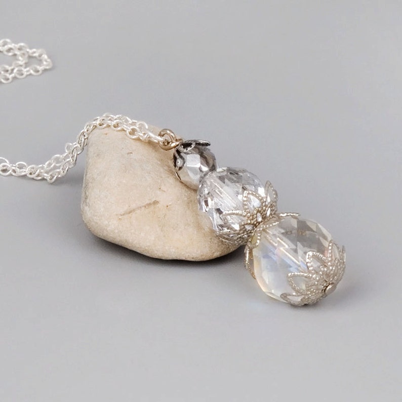 Silver Crystal Necklace Sterling Silver Necklace Long Etsy