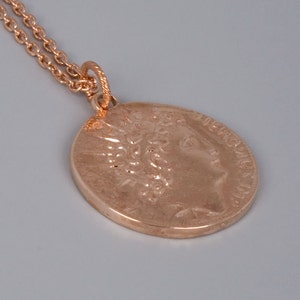 Rose Gold Coin Necklace, Ancient Coin Replica Necklace, Red Gold Necklace, Long Necklace, Everyday Necklace, Large Coin Disc, Roman Jewelry image 1