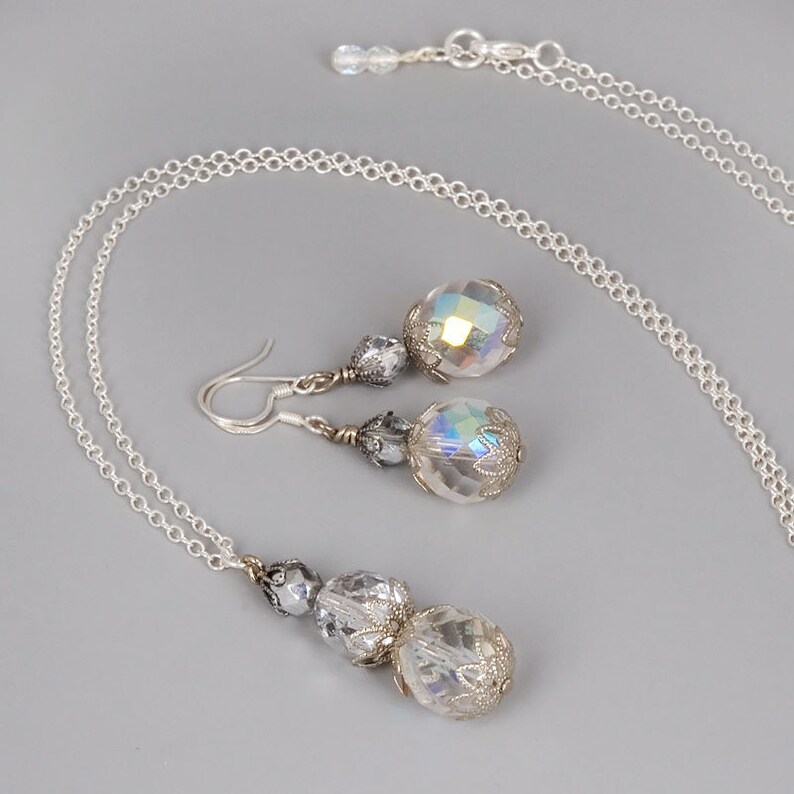 Silver Crystal Necklace Sterling Silver Necklace Long Etsy