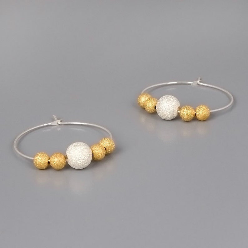 Silver Gold Hoop Earrings, Gold Balls Earrings, Mixed Metals Hoops, Gold Balls Earrings, Bridal Earrings, Bridesmaids Gift, Dainty Earrings image 4