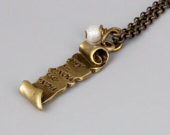 Brass Scroll Necklace: Antique Boho Style with Pearl