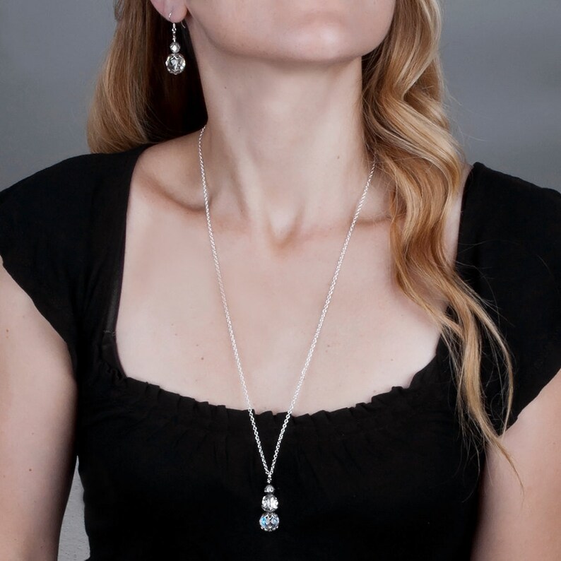 Silver Crystal Necklace Sterling Silver Necklace Long Etsy