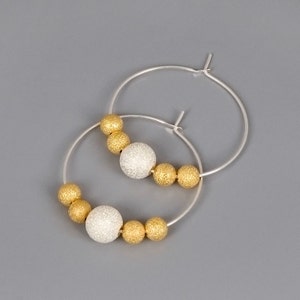 Silver Gold Hoop Earrings, Gold Balls Earrings, Mixed Metals Hoops, Gold Balls Earrings, Bridal Earrings, Bridesmaids Gift, Dainty Earrings image 3