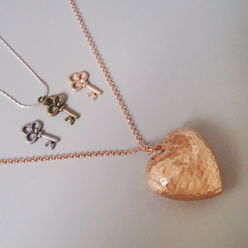 Long Layer Necklace Rose Gold Silver Layer Necklace Heart Necklace Layer Necklace Set Key Charm Layering Necklace image 5