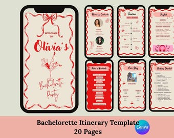 Red Hand Drawn Bachelorette Itinerary Template Girls Trip Itinerary Travel Bachelorette Ideas and Planner Editable Canva