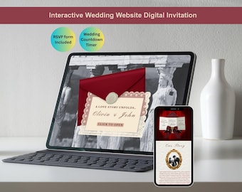 Burgundy Old Money Wedding Website Invite Vintage Canva Template with RSVP Save The Dates Digital Wedding Itinerary