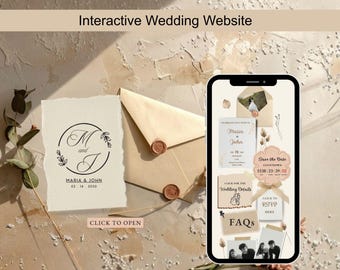 Elegant Beige Wedding Website Template Rustic Wedding Countdown Save the Dates RSVP Digital Wedding Itinerary Invitation Modern