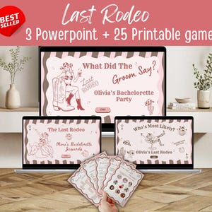 Last Rodeo Bachelorette Games Bundle Drinking Powerpoint Games Jeopardy Groom Say and Who's The Most Likely Cowgirl Bachelorette Trivia Game