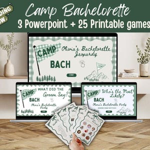 Camp Bachelorette Party Spiele Bundle Trink Powerpoint Spiele Jeopardy Bräutigam sagen und wer ist die wahrscheinlichste Spaß Brautparty Trivia Spiele
