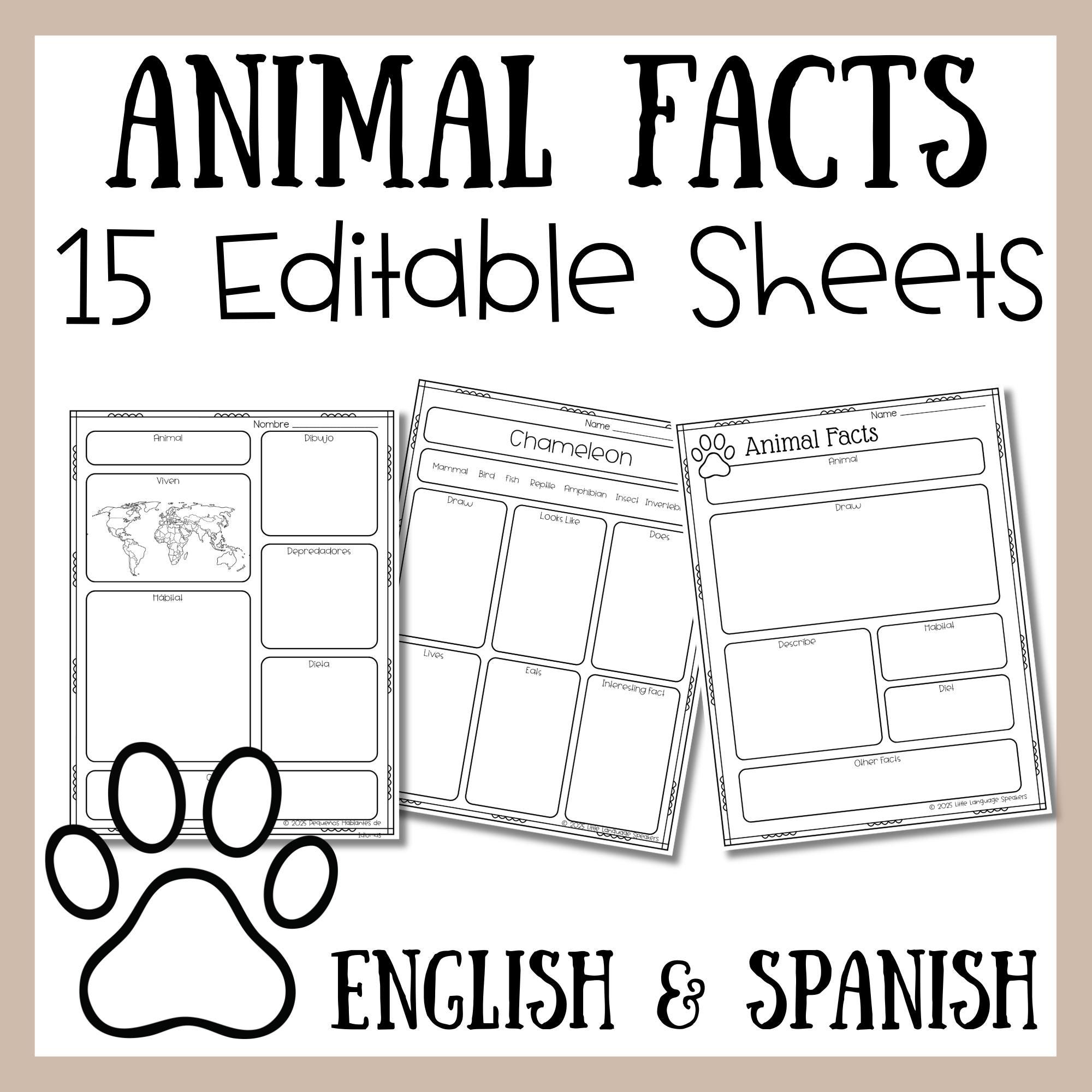 Editable Animal Fact Sheets – Bilingual English Spanish, Homeschool ...