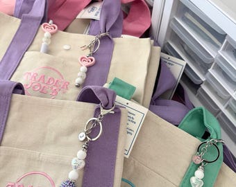 Personalized Initial Bag Charm with Canvas Mini Tote – Pastel Colors, Bookish Accessory