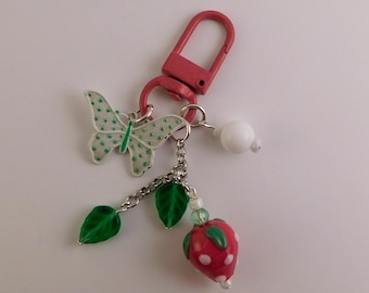 Moth Strawberry Lobster Claw Clasp Keychain