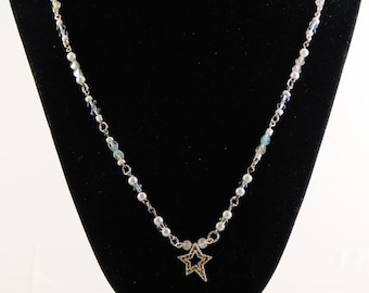 Star Necklace with Light Blue Beads