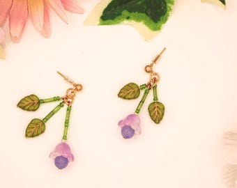 Purple Flower Dangling Earrings