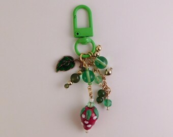 Strawberry - Green Lobster Claw Clasp Keychain